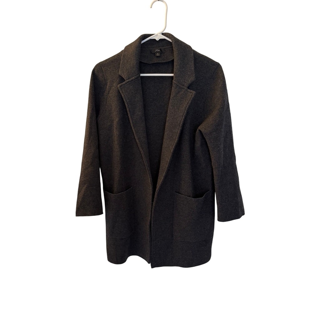 J.Crew Sophie Open Front Sweater Blazer Charcoal Gray Merino Wool Blend Small
